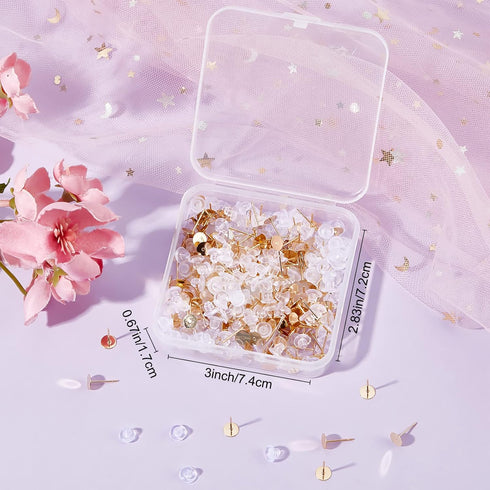 Beebeecraft 200Pcs Earring Posts 24K Gold Plated Stainless Steel Flat Pad Blank Earring Studs with 200Pcs Plastic Ear Nuts for DIY Stud Earrings J...