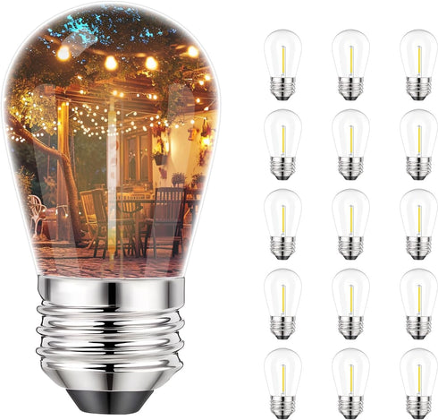 Svater S14 LED Bulbs for Outdoor String Light, E26 Base Shatterproof Replacement Bulbs, 1W Bulb Equal to 11W Incandescent, Dimmable, Waterproof, 2...