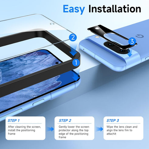 [3+3 Pack Screen Protector For Google Pixel 8A 5G, 3 Pack Google Pixel 8A Screen Protector & 3 Pack Camera Lens Protector, Rapid Adsorption, Full ...