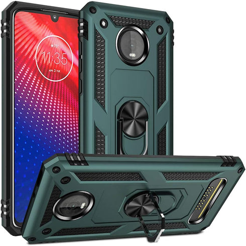 Moto Z4 Case - Military Grade Shock-Absorption Bumper Cover with Anti-Scratch Protection, Ring Car Mount Kickstand - Teal...