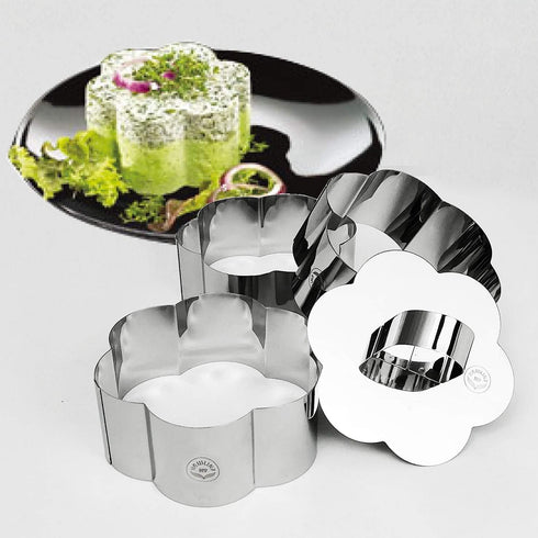 NEWLINE NY Stainless Steel Dessert Rings (4 Pcs) Flower Shape Molded Appetizers Salads Pastries Mousse Molding Layering Cutter...