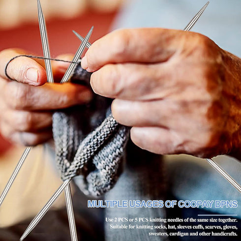 Coopay Short Double Pointed Knitting Needles Kit 20cm, Double Ended Stainless Steel Needles 2.0mm to 5.0mm, DPNS Knitting Pins Set for Beginner & ...