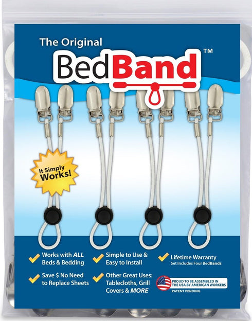 White Not Made in China. 100% USA Worker Assembled. Bed Sheet Holder, Gripper, Suspender and Strap. Smooth any Sheets on any Bed. Sleep Better. Pa...