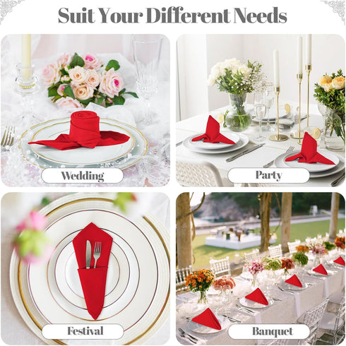 PLOYMONO Red Heavy Duty Cloth Napkins - 17 x 17 Inch Solid Washable Polyester Dinner Napkins - Set of 8 Napkins with Hemmed Edges - Great for Wedd...