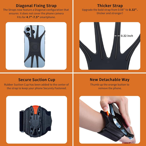 Wristband Phone Holder-2024 Upgraded Version-360° Rotation & Detachable - Compatible with iPhone 15/14/13/12/Pro/Pro Max, Samsung, and More - Fits...