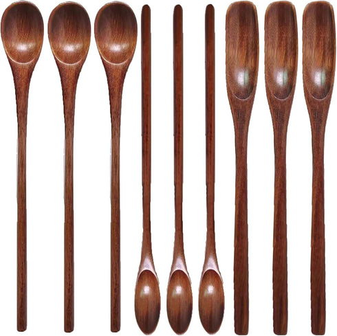 Wooden Spoons Long Handle Wooden Coffee Spoons Tea spoon Wooden Mixing Honey Spoon Handmade Wood Stirring Spoon for Kitchen Cooking Utensils(9PCS)...