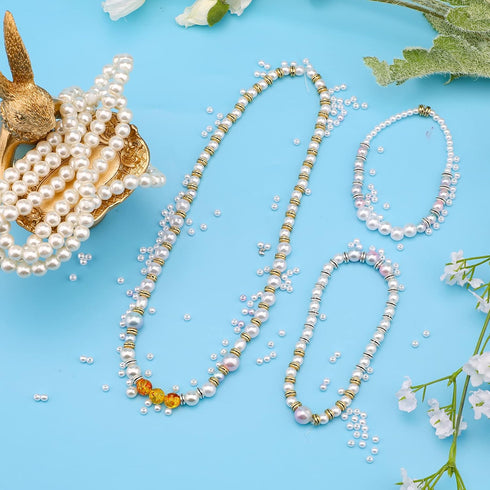 SAVITA 3000Pcs 4mm White Round Pearls Beads Satin Luster Loose Spacer Beads for DIY Craft Necklaces Bracelets Earrings Rings Jewelry Making Suppli...