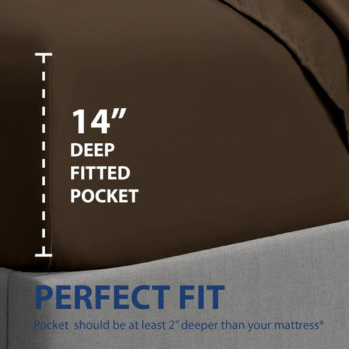 Cathay Home Luxury Wrinkle And Fade Resistant Double Brushed Ultra Soft Microfiber 14-inch Standard Pocket Single Fitted Sheet, Chocolate, Full...
