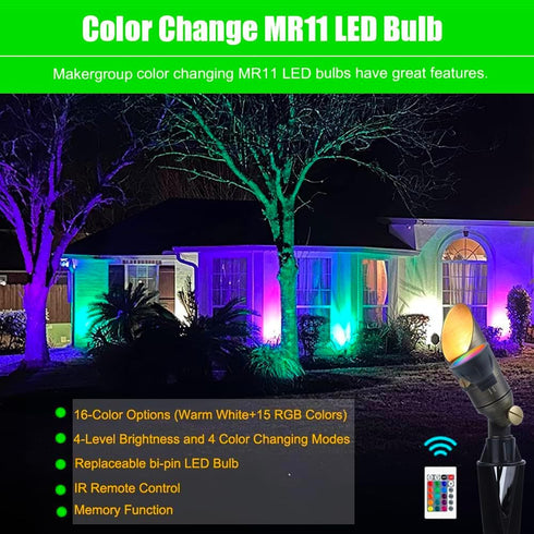 RGB MR11 LED Bulbs Color Changing, GU4 Bi-pin Base, Warm White+15 Multicolors and 4-Level Brightness on Remote Control, 12V MR11 Halogen Bulb Repl...