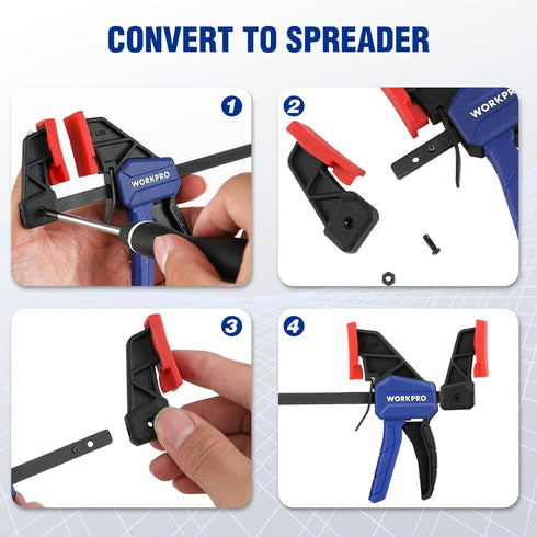 WORKPRO 6" Mini Bar Clamps for Woodworking, One-Handed Clamp/Spreader, Wood Clamps Set, Screw Change F Clamps with 50LBS Load Limit, 4 Pack...