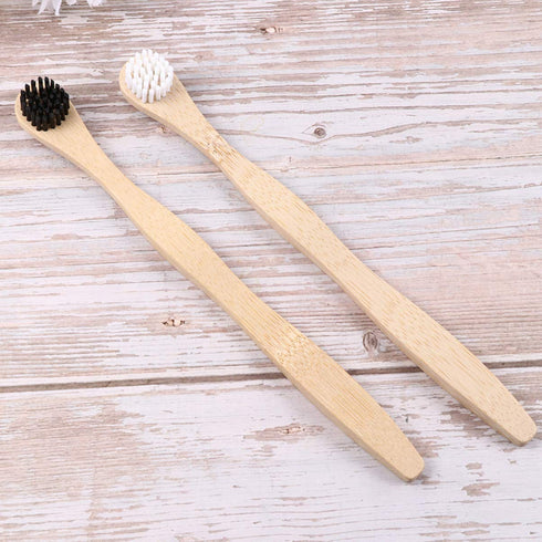 Scraper Bamboo Brush for Adults Toothbrush Oral Deep Cleaning 4pcs (White Blue Black Violet)...