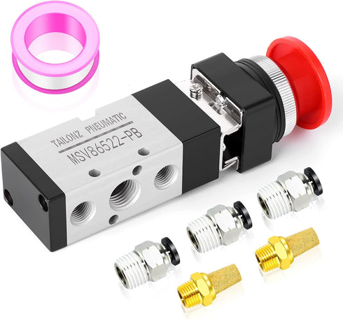 TAILONZ PNEUMATIC 1/4”NPT Automatic reset type Push Button 5 Way 2 Position Pneumatic Control Mechanical Valve...