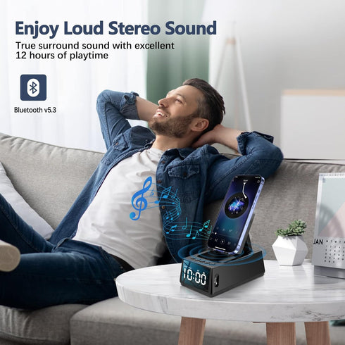 Adjustable Phone Stand with Built-in Bluetooth Speaker, Portable with Non-Slip Base, Unique Gifts, Tech Gifts for Men, Cool Gadgets for Home and O...