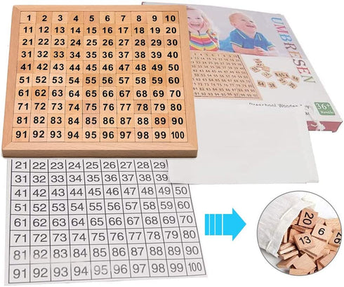 Wooden Toys Hundred Board Montessori 1-100 Consecutive Numbers Early Childhood Toys Digital Board for Kids with Storage Bag...