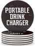 Clever & Funny Coasters for Drinks Absorbent with Box Holder - 6 Piece Ceramic Black Marble Coaster Set - Man Cave Decor...