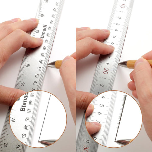Metal Ruler 24 Inch Stainless Steel Ruler Non Slip Straight Edge Ruler, Metal Ruler with Cork Backing, Long Ruler Imperial and Metric for Student ...