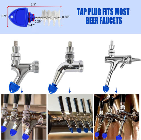Draft Beer Tap Plugs Brush Beer Faucet Cap, 12PCS Keg Tap Plug + 6PCS Beer Tap Cover + 2PCS Long Cleaning Brush, Beer Faucet Brush Plugs Beer Fauc...