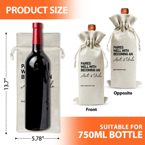 Promoted to New Auntie Uncle Gift Wine Bag 2024, Baby Announcement Gift for New Aunt 2024, Auntie Uncle to Be Gift, Becoming an Uncle Auntie, Baby...