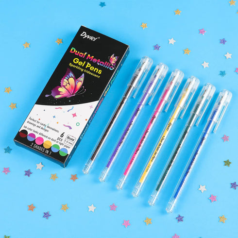 Dyvicl Dual Metallic Gel Pen, Liquid Glitter Iridescent Gel Pen for Adult Coloring, Doodling, Drawing, Scrapbooking, Card Making, Illustrations, D...
