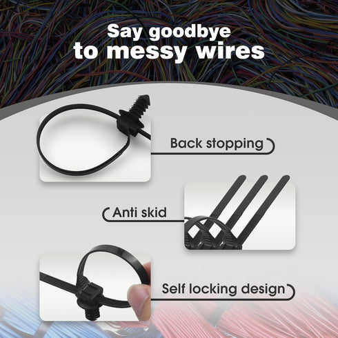 30PCS Push Mount Cable Zip Tie 8.3 x 0.2 inch Self Locking Cable Strap Push Mount Cable Ties Nylon Car Mount Wire Tie Car Fastener Cable Clips Wra...