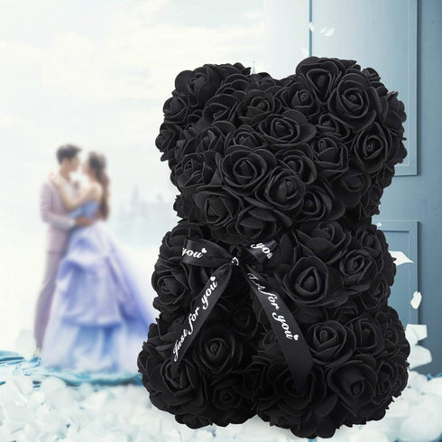 LINKLO Rose Bear Rose Teddy Bear -10 inch Artificial Rose Flower Bear, Gift for Wedding, Mothers Day and Anniversary, Including Transparent Gift B...