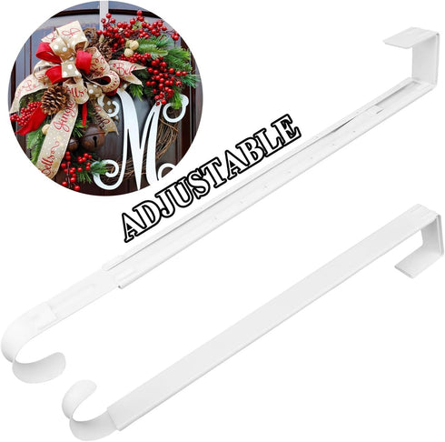 Wreath Hanger,Adjustable Length 14.9-25 Inch Metal Door Hanger,Wreath Hanger for Front Door 20 lbs Larger Christmas Wreaths Decorations HookWhite...
