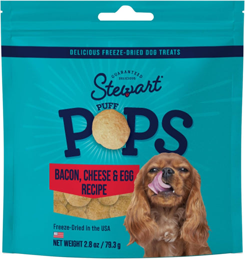 Stewart Freeze Dried Dog Treats, PuffPops Bacon, Egg, and Cheese Recipe, Gluten Free, 2.8 Ounce Resealable Pouch, Made in USA, Dog Training Treats...