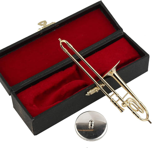 Dselvgvu Copper Miniature Trombone with Stand and Case Mini Musical Instrument Miniature Dollhouse Model Mini Trombone Home Decoration … (5.91"x1....