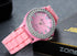 Lancardo Silicone Ceramic Style Pink Wrist Watch Silver Trim and Sparkly Rhinestones Surround Bezel Women's Wristwatch...