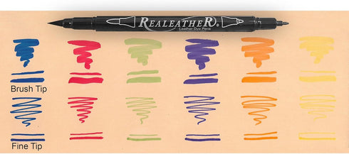 Realeather F2400-02 Leather Dye Pens, Double Sided with Fine and Brush Tips, Basic Colors, 6-Pack...
