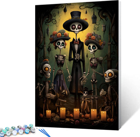 Tucocoo Day of The Dead Photo Decoration DIY Painting by Number for Beginner Skeleton Family Photo Paint by Numbers on Canvas Easy to Paint Artwor...