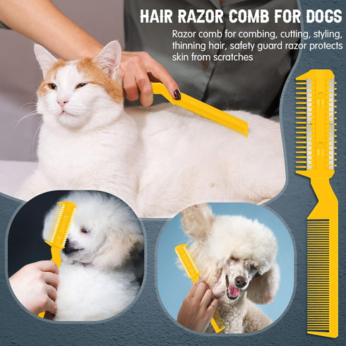 5 Pieces Razor Comb for Dogs Hair Grooming Trimmer Comb for Pet Razor Comb with 25 Extra Blades Manual Dog Hair Trimmer Comb Double Edge Razor for...