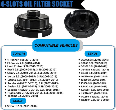 2PCS Oil Filter Wrench Set, Oil Filter Remover Tool 64.5mm 14 Flute Oil Filter Socket Set For Toyota Tacoma 4Runner Camry Tundra RAV4 Lexus ES300h...