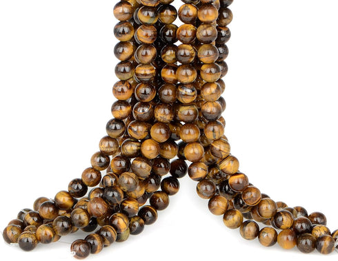 8mm 100pcs Natural Stone Beads Tiger Eye Round Genuine Stone Beading Loose Gemstone Hole Size 1mm DIY Charm Smooth Beads for Bracelet Necklace Ear...