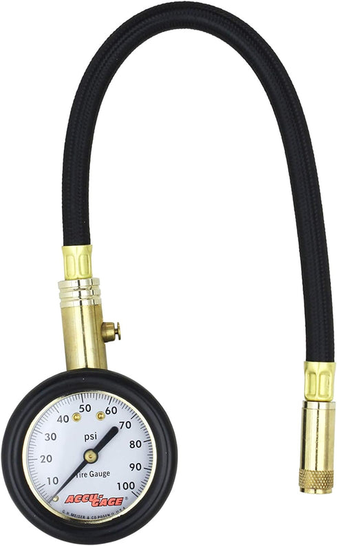 Accu-gage by Milton Dial Tire Pressure Gauge with Straight Air Chuck and 11 in. Braided Hose - ANSI Certified for Motorcycle/Car/Truck Tires (0-10...
