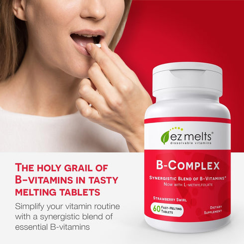 EZ Melts Dissolvable Vitamin B-Complex with Methyl B12 and Methyl Folate, Sugar-Free, 2-Month Supply...