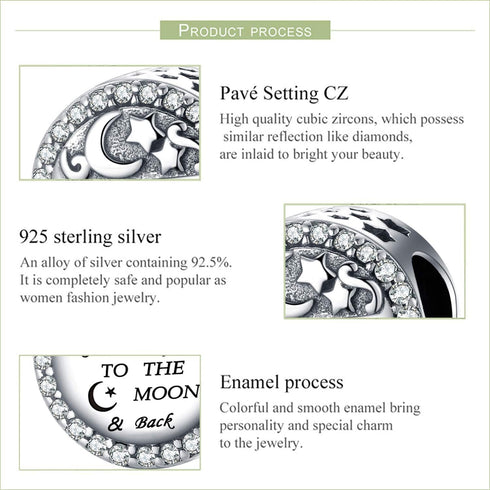 925 Sterling Silver Charm Fit for Pandora Charms Bracelet I Love You to the Moon and Back Bead Charm Birthday Gifts Women Jewelry...