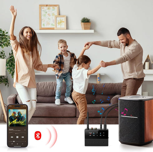 Bluetooth 5.3 Transmitter for TV, aptX Low Latency HD Bluetooth Receiver for Home Stereo, Bluetooth Audio Adapter for 2 Headphones, AUX/RCA Blueto...