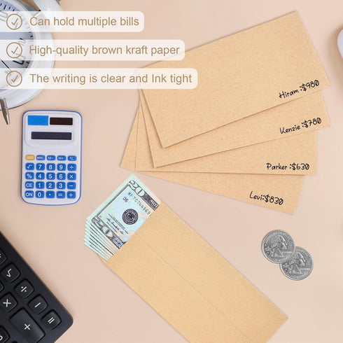 Joyberg 120 PCS Money Envelopes for Cash Kraft Paper, 6.5”x3.2” Small Cash Envelopes for Money Self-Adhesive, Money Saving Challenge Coin Envelope...