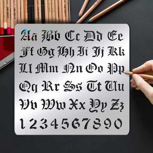 BENECREAT Matte Metal Letters Stencils, Gothic A to Z Alphabet & Number Stencil Template for Painting, Wood Burning, Leather Burning, Engraving, S...