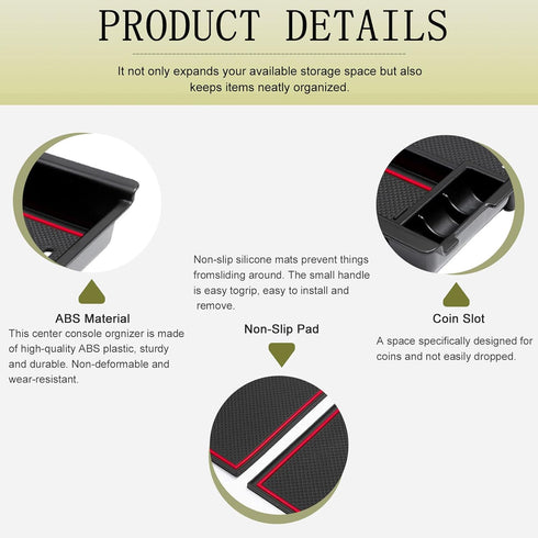 JDMCAR Center Console Tray Organizer Compatible with Toyota Tacoma Accessories 2016-2022 2023, Armrest Insert Container ABS Material Secondary Sto...