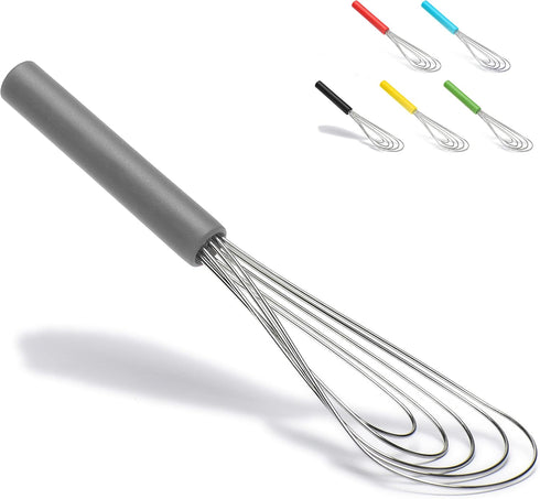 Flat Whisk Silicone Handle Non Slip 10" - 5 Wires Whisk with 10 Heads for Kitchen Cooking by Jell-Cell (Grey)...