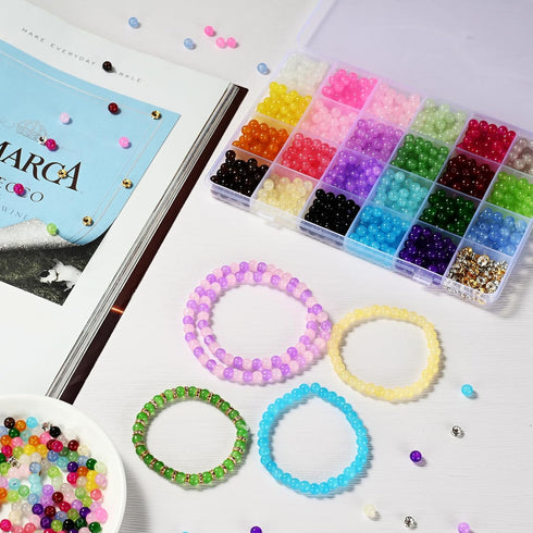 Yelofesh 1100PCS 6mm Glass Beads for Jewelry Making, 24 Vibrant Colors Crystal Round Glass Beads for Bracelets, Complete Bracelet Making Sets for ...