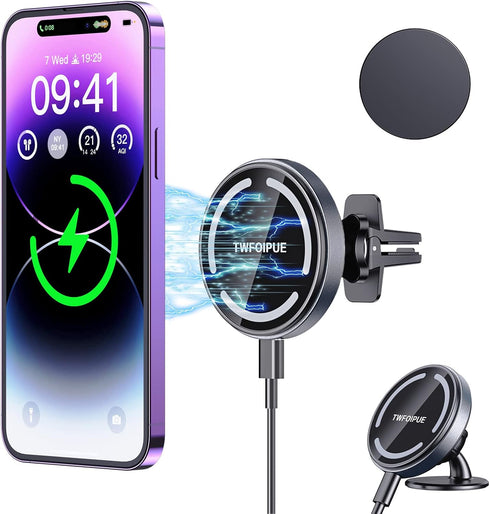 Magnetic Wireless Car Charger Mount Compatible with Magsafe iPhone14 /iPhone 13/ iPhone 12/12 Mini/12 Pro/12 Pro Max, 15W Fast Charging Air Vent M...