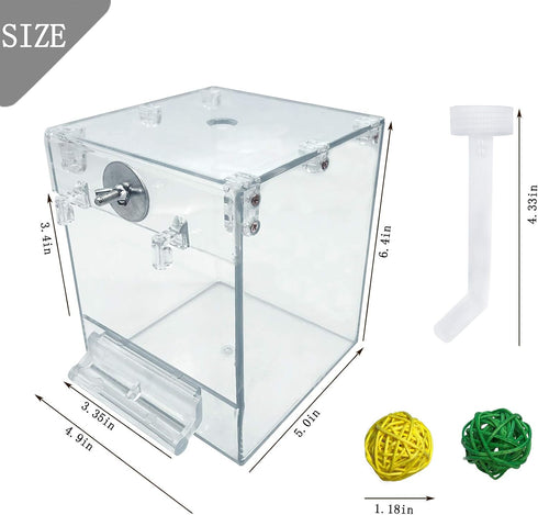 PINVNBY Bird Bath Box,Parrot No-Leakage Bathtub for Cage Hanging Tube Shower Box Cage Accessory with Water Injector and Balls Toys for Small Pet B...