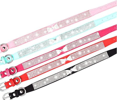 Haoyueer Rhinestone Dog Collar, Cute Dazzling Sparkling Soft Suede Leather Dog Cat Rhinestone Collar Crystal Diamond Pet Dog Puppy Collar (S, Blac...