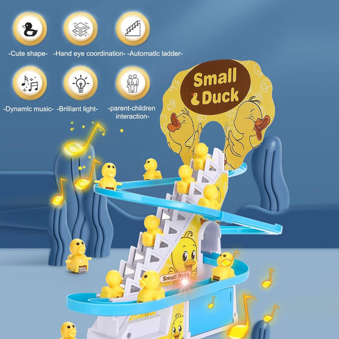 Small Duck Climbing Stairs Toy,Electric Duck Roller Coaster Toy Set,with LED Flashing Lights & Music,Duck Track Slide Toy Birthday Gift for Kids,A...