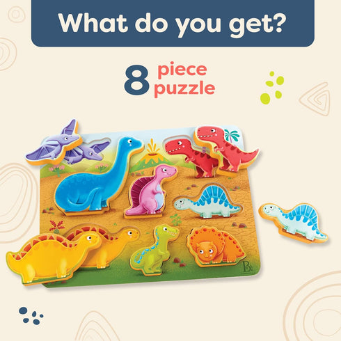 B. toys- Peek & Explore - Dinosaurs- Wooden Puzzle – Chunky Puzzle for Toddlers, Kids – Dinosaur Puzzle – Educational & Developmental Toys – 2 Yea...