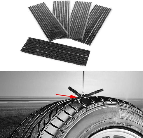 KIMISS 50pcs Tire Repair Rubber Strips, Black Tubeless Tyre Tire Puncture Repair Seal Rubber Strips Car Motorcycle 200 * 3.5mm spray on tyre punct...