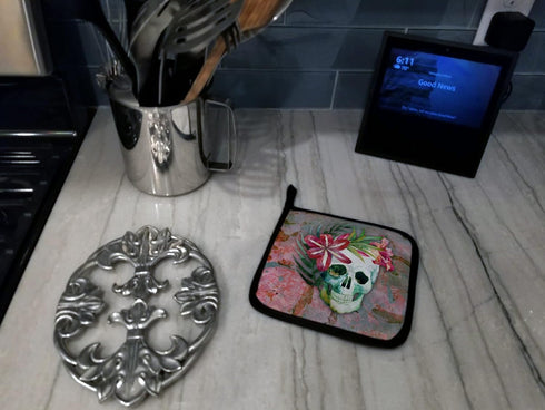 Caroline's Treasures BB5125PTHD Day of The Dead Skull Flowers Pair of Pot Holders Kitchen Heat Resistant Pot Holders Sets Oven Hot Pads for Cookin...